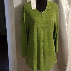 Eileen Fisher Linen Delave 3/4SLV Collar Cardigan